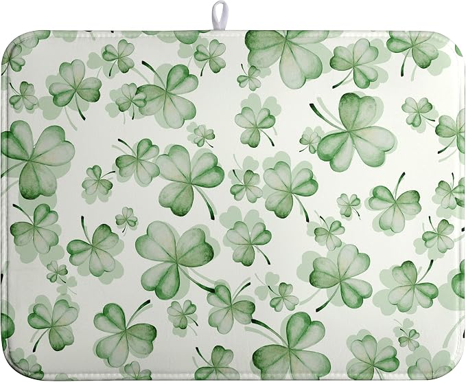 Green Clover Kitchen Drying Mat St Patrick's Day Lucky Shamrock Dish Drying by Wnoesat