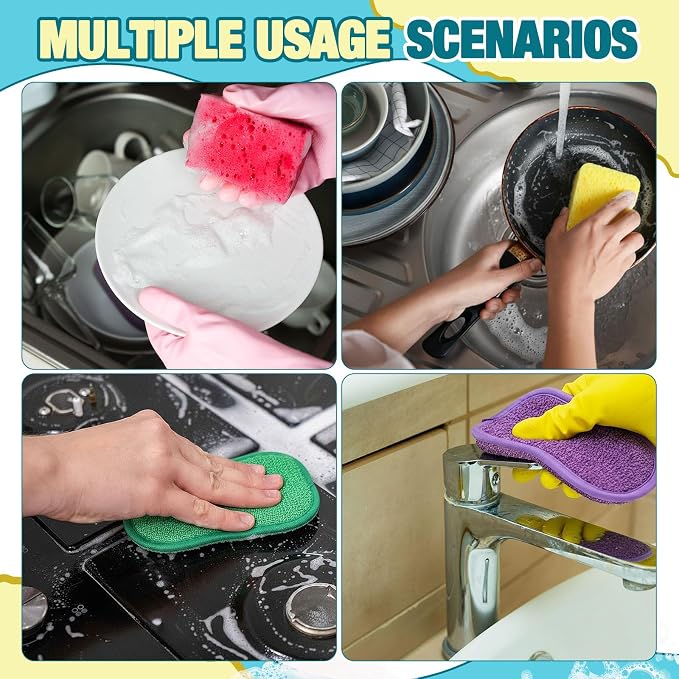 12 Pack Dish Sponges Kitchen Non-Scratch Microfiber and Compressed Cellulose - Image 6
