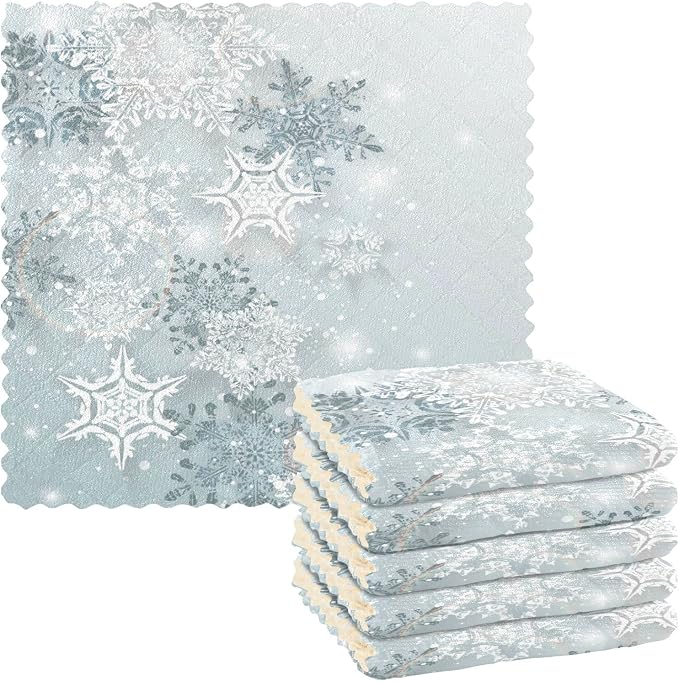 ALAZA Dish Towels Kitchen Cleaning Cloths Silver Snowflakes Winter Christmas by ALAZA