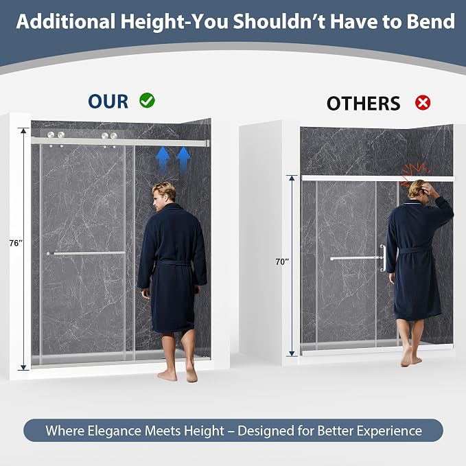 Frameless Double Sliding Shower Doors, 49-54" W x 76" H Shower Glass Door - Image 3