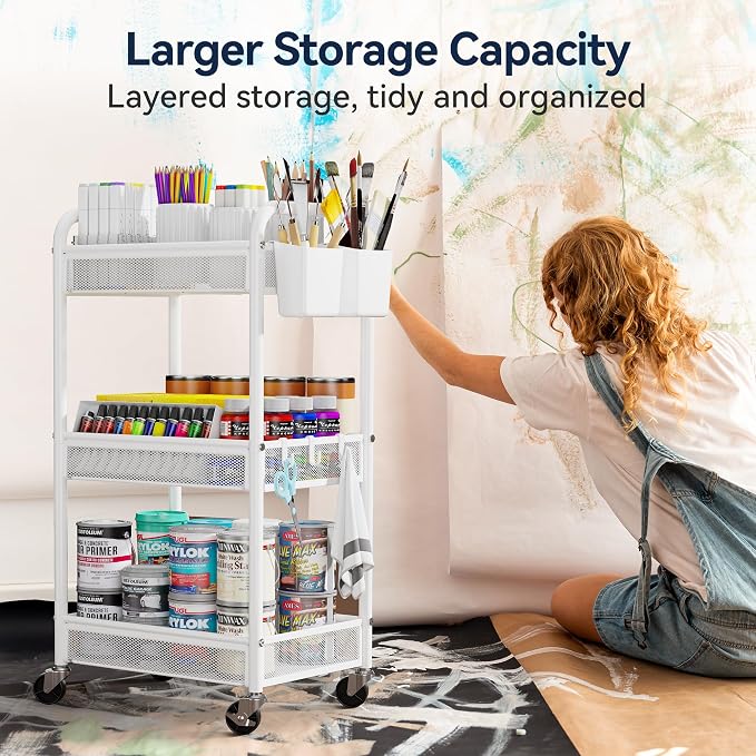 YASONIC 3 Tier Rolling Cart – Metal Utility Storage Cart - Image 2