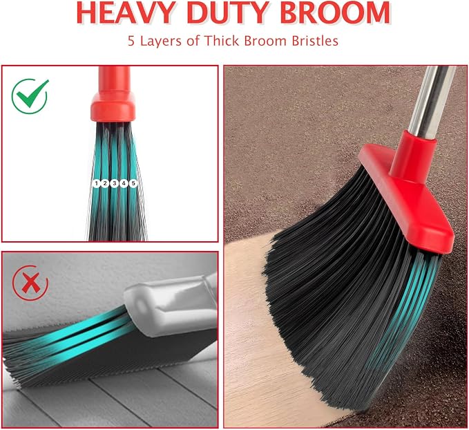 Broom and Dustpan Set with Long Handle, Heavy Dust Broom and Dustpan Combo - Image 3