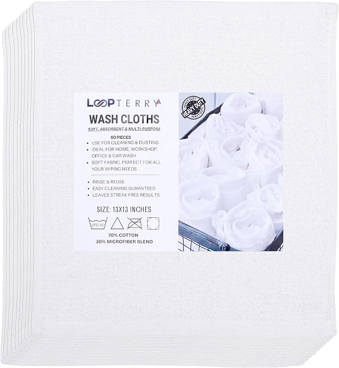 Looperry White Terry Cloth Rags 13"x13" Inches Commercial Grade Dish Cloth - Image 3