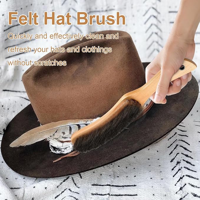 Felt Hat Brush, Felt Hat Cleaner Horse Hair Cowboy Hat Brush Cleaning Kit Hat - Image 2