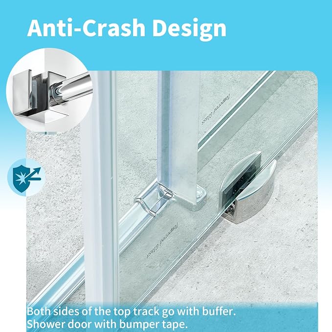 56-60" W x 76" H Frameless Sliding Shower Door, Frameless Shower Door, Shower - Image 6