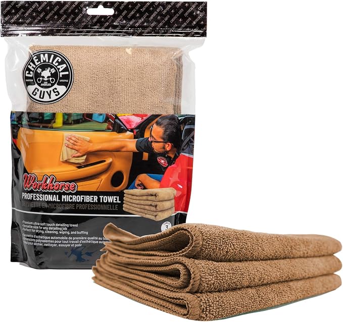 Chemical Guys MIC34403 Workhorse Professional Microfiber Towel, Tan 16" x 16" - Image 4