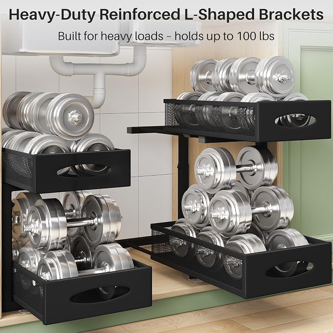 Under Sink Organizer, 2 Pack 2 Tier Pull out Cabinet Organizer Baskets - Image 5