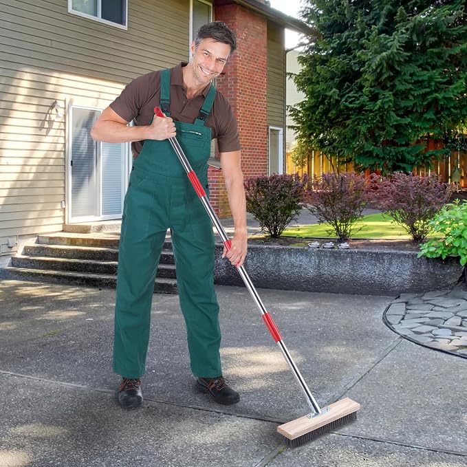 Heavy Duty Wire Broom with Telescopic Handle, Stiff Metal Bristle Brush - Image 2