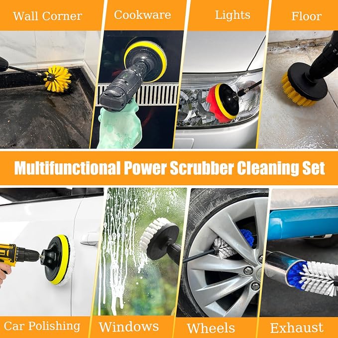 15Pcs Drill Brush Attachment Set, Drill Scrubber Brush Kit Include Soft Drill - Image 6