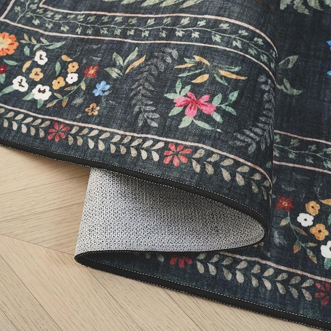 Rugcomf Runner Rug for Kitchen Rug Non Slip 2'6''x8' Washable Rugs with Rubber Backing Soft Floral Animal Carpet Runner for Kitchen, Laundry, Bedroom, Bathroom (Green)