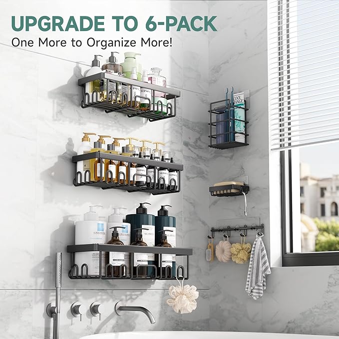 Veken Shower Caddy 6-Pack, Advanced Rustproof Design, No Drilling Adhesive - Image 4