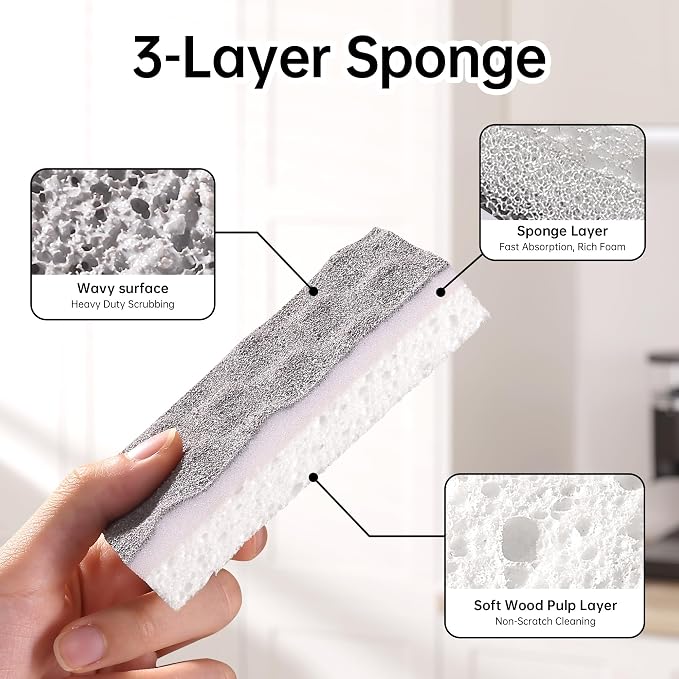 JOYMOOP Textured Clean Sponges, Dual-Sided Non-Scratch Soft Scrub Dish Sponge - Image 4