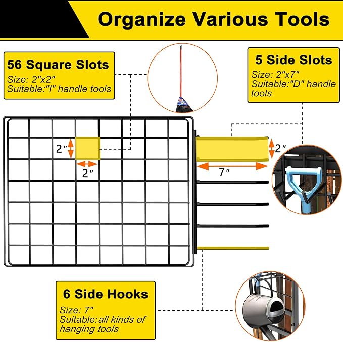 GIOTORENT 5 Tier Garden Tool Organizer, Metal Yard Tools Storage Rack, Garage - Image 7