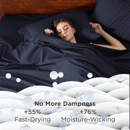 Bedsure Deep Pocket King Sheet Set - Fits Mattresses Up to 21 Inches Thick - 4 Piece GentleSoft Bed Sheets, Moisture Wicking, Soft & Cooling Bedsheet & Pillowcases, Easy & Secure Fit, Navy