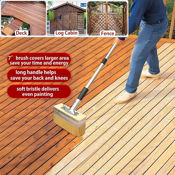Deck Stain Brush with Long Handle 7 Inch Deck Stain Applicator with 59IN - Image 3