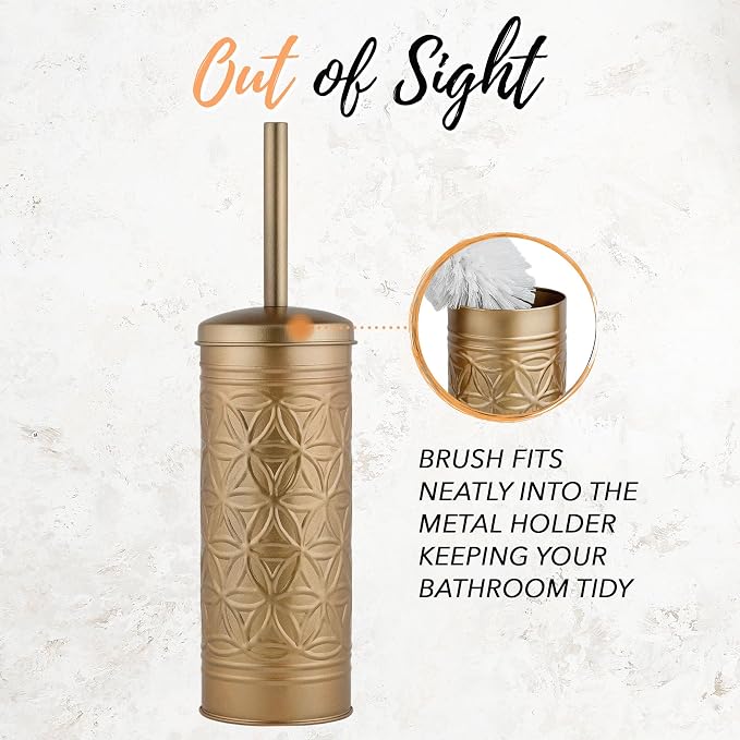 Autumn Alley Antique Gold Toilet Brush and Holder Set, Standing Toilet Brush - Image 4