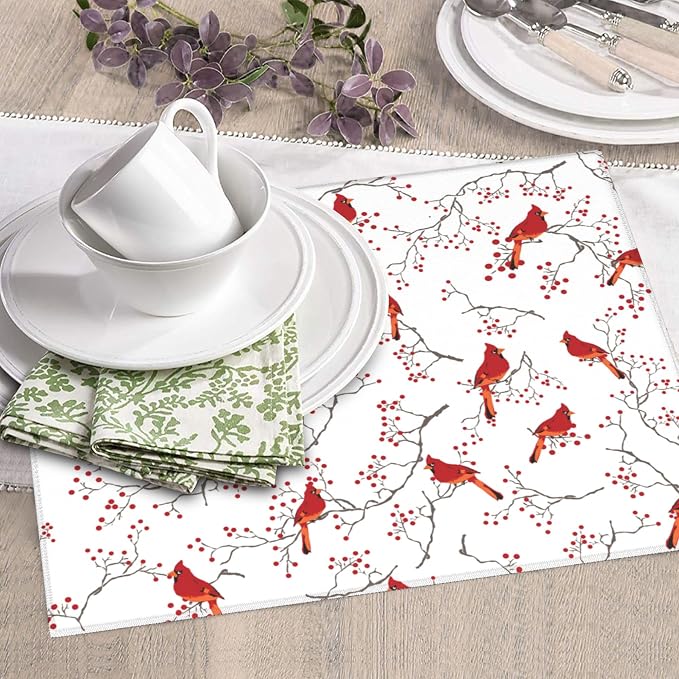Cardinal Bird Red Berry Decor Kitchen Drying Mat Cute Microfiber Dish Drainer - Image 5