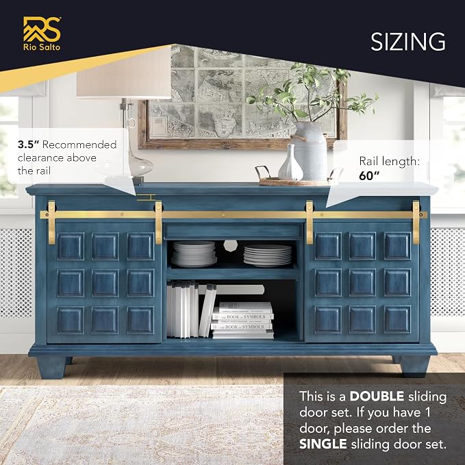Rio Salto Mini Barn Door Hardware Kit Gold Double Cabinet Sliding Barn Door - Image 2