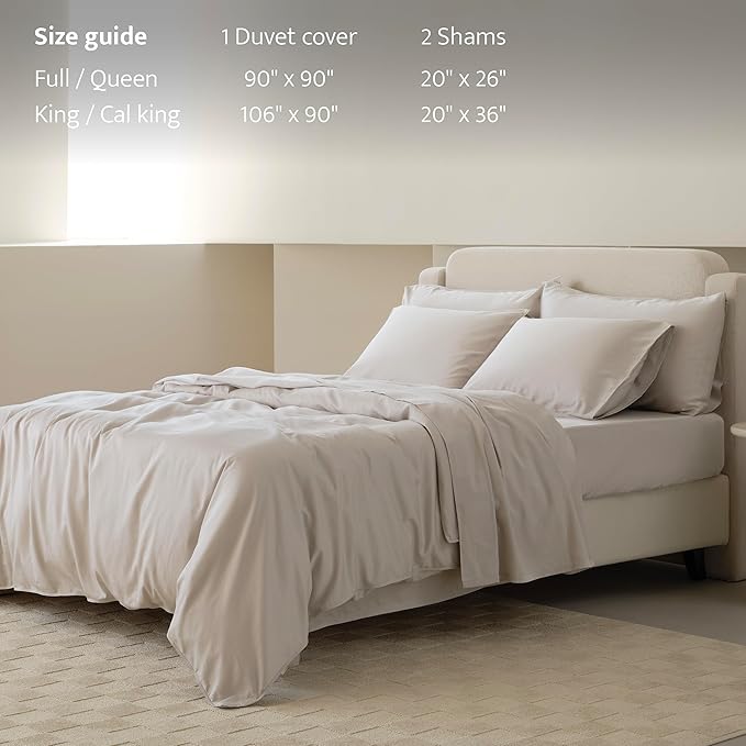 Double Stitch Cotton Tencel Duvet Cover - King Size Comforter Cover, Luxury & Soft Eucalyptus Lyocell Bedding Set for Hot Sleepers, Cooling & Breathable, Button Closure, Winter Sky, 106"x90"