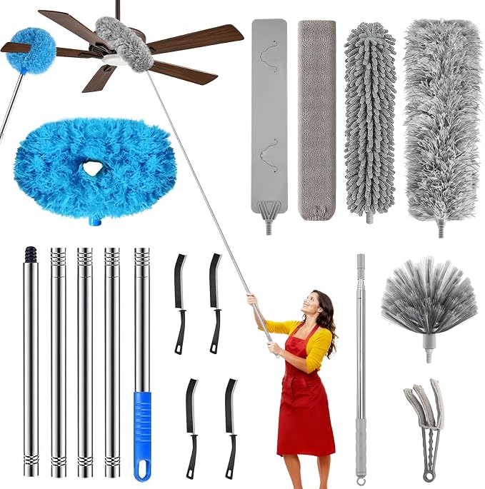 11-in-1 100-Inch Extendable Duster Kit – Reusable Blue Fan Duster, Cobweb Brush by Unknown