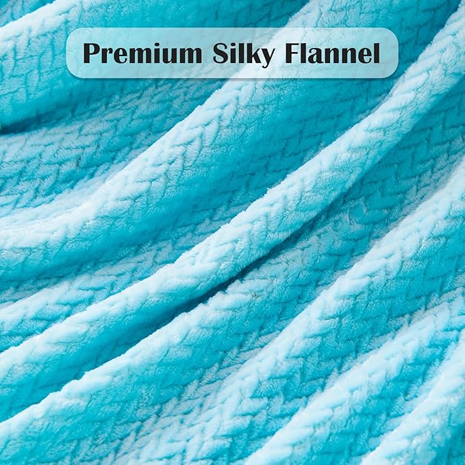 NEWCOSPLAY Super Soft Throw Blanket Turquoise Premium Silky Flannel Fleece Leaves Pattern Lightweight Bed Blanket All Season Use (Turquoise, Throw(50"x60"))