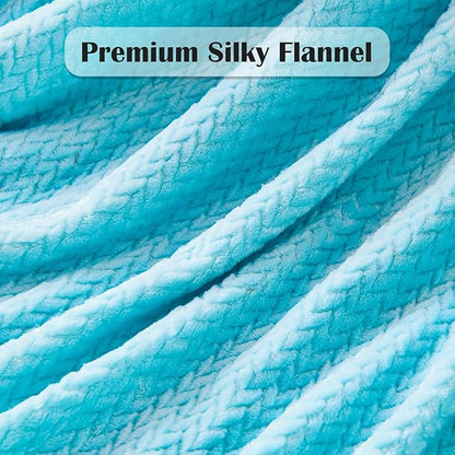 NEWCOSPLAY Super Soft King Blanket Turquoise Premium Silky Flannel Fleece Leaves Pattern Lightweight Bed Blanket All Season Use (Turquoise, King(90"x110"))