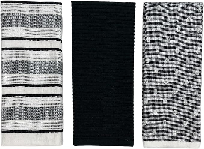 Black White Kitchen Hand Dish Towels: Oversized 28" x 16", 100% Cotton Cloth - Image 8