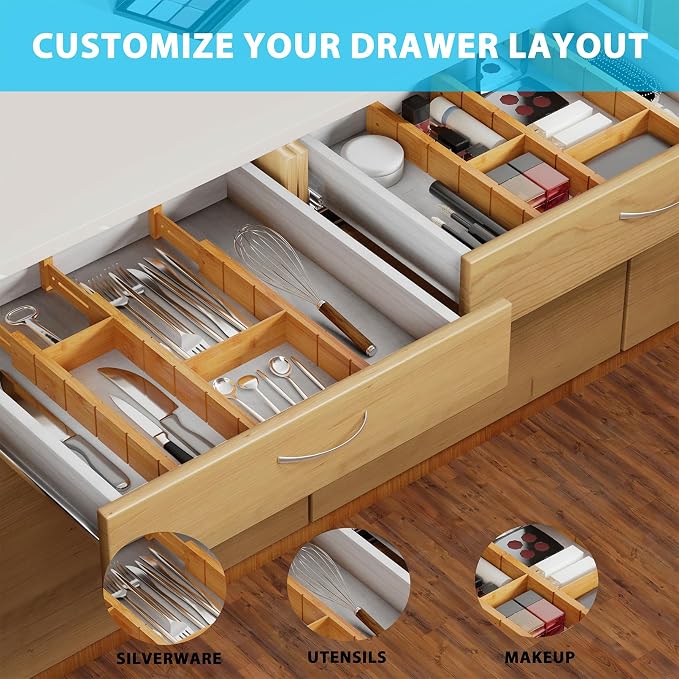 6 Pack Bamboo Drawer Dividers - Image 5