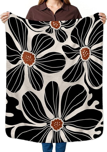 HIWX Boho Abstract Floral Kids Blanket, Boho Floral Blankets, Modern Bohemia Black Flower Throw Blanket for Kids Girls Nursery Toddler Room Bedroom Home Office Couch Bed Decor, 40x30 Inches