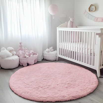ONASAR Light Pink Round Area Rugs 6ft for Bedroom Living Room, Washable Fluffy Circle Rug for Kids Girls Boys Teen, Soft Plush Shaggy Carpet for Nursery Dorm Classroom Playroom Home Decor Aesthetic