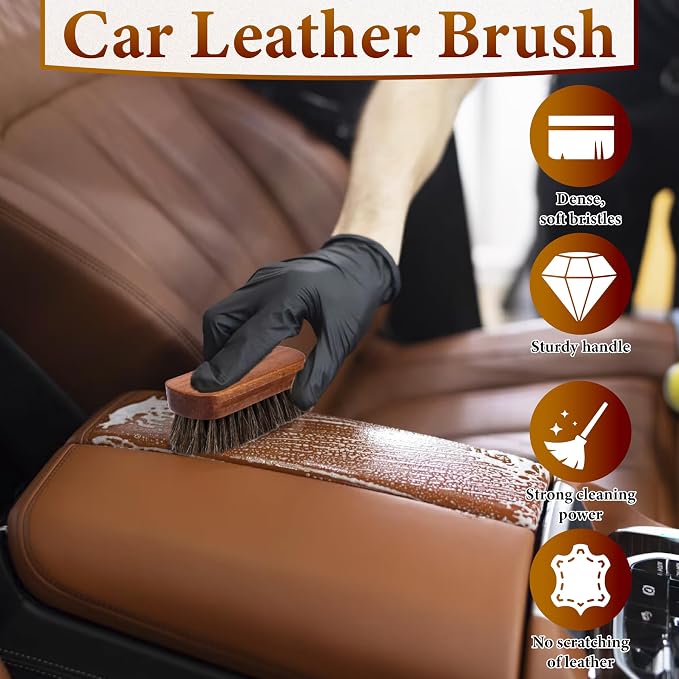 5 PCS Leather Brush Car Detailing, Horsehair Brush Shine Kit, Car Cleaning - Image 5