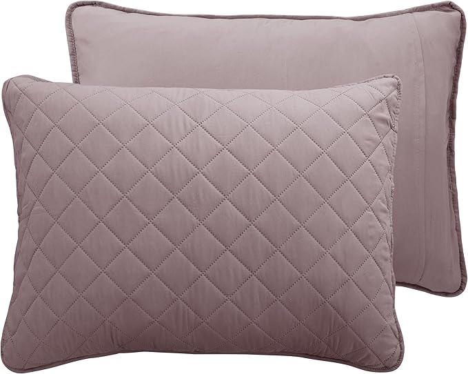 Easy-Going Full/Queen Size Reversible Quilt Set with 1 Quilt and 2 Pillow Shams, Soft Bed Quilt Cover, Water Resistant Lightweight Microfiber Bedspread, Stain Resistant, Pink/Beige