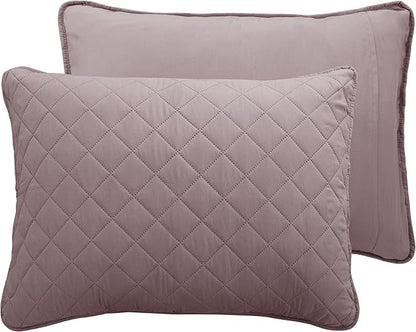 Easy-Going Full/Queen Size Reversible Quilt Set with 1 Quilt and 2 Pillow Shams, Soft Bed Quilt Cover, Water Resistant Lightweight Microfiber Bedspread, Stain Resistant, Pink/Beige