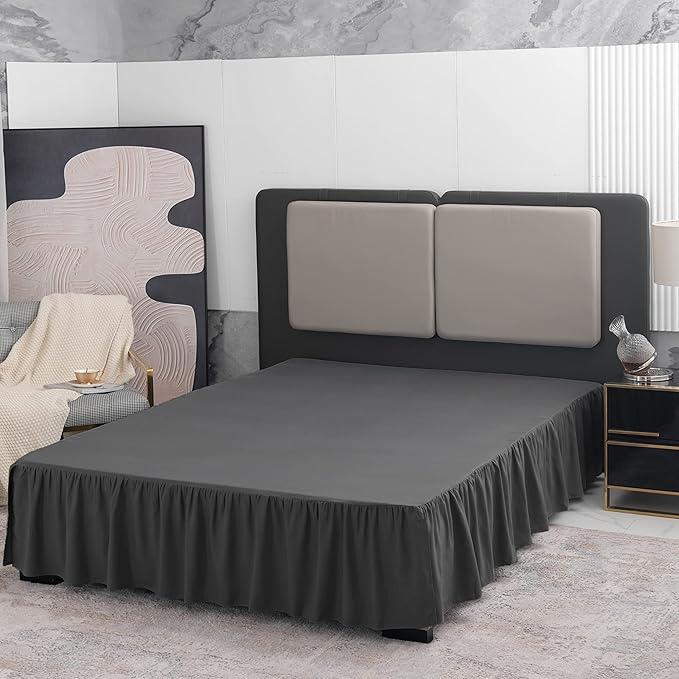 Black Bed Skirt Queen Size Ruffled Bed Skirt with Split Corners, Queen Bed Skirt 18 Inch Drop, TSUTOMI Queen Size Bed Skirt Black for Ruffled Bed Skirt with Split Corners, Bed Skirt Queen Size