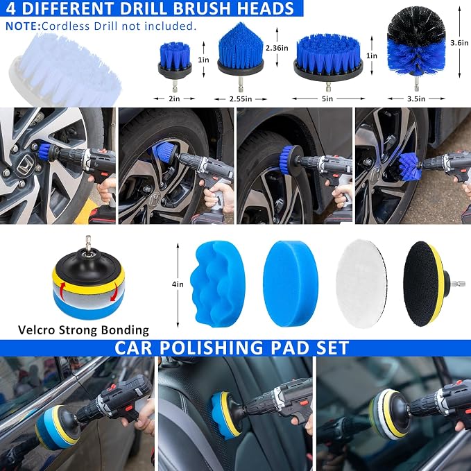 AUTODECO 37Pcs Car Detailing Brush Set, Car Detailing Kit, Auto Detailing Drill - Image 4