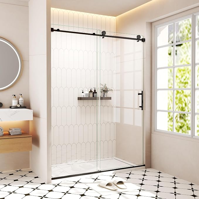 Frameless Sliding Shower Door 56–60 in W x 76 in H, 10mm Clear Tempered Glass by Unknown