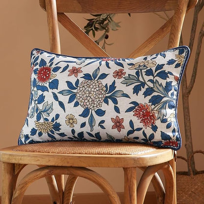 patdrea Designer Throw Pillow Covers,Euro Elegant Linen with Colorful Blooming Floral Pattern Pillow Cover,Decorative Lumbar Pillowcases Cushion for Bed Living Room Outdoor Car,12"x20"