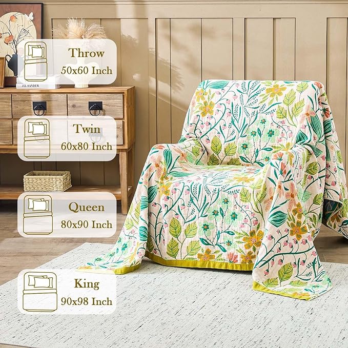 Beige Boho Throw Blanket, 100% Cotton Blankets for Couch Bed, 60"x80"Cotton Quilt Travel Muslin Blankets Farmhouse Home Decor Soft Lightweight Picnic Blanket for Summer