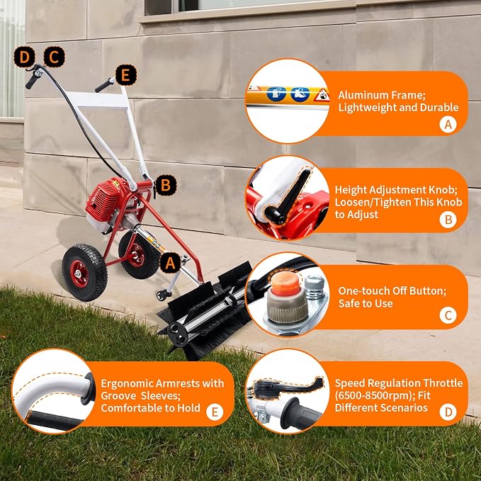 43cc 2-Stroke 1.7hp Portable Gas Power Held Sweeper Broom, 1250w Cleaning - Image 4