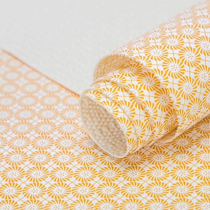 RAY STAR 12X120 Inch Shelf Liner for Kitchen Cabinets, Non-Adhesive Cabinet Liner Washable, PVC Drawer Liner for Dresser Non-Slip Bathroom (Yellow Circle)(2 Roll)