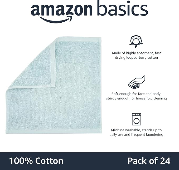 Amazon Basics face Towels for Bathroom, 100% Cotton Extra Absorbent washcloth - Image 4