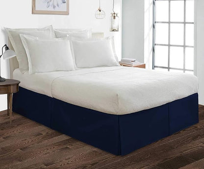 Bed Skirt - 100% Cotton 800 Thread Count Box Pleated Bed Skirt - Luxury Pleated Dust Ruffle, Hotel Quality Modern Bed Skirt, Easy Fit with 12 Inch Tailored Drop, California King, Navy Blue