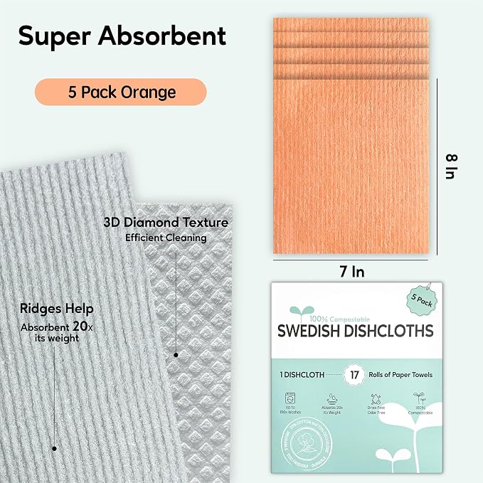 Swedish Dishcloths for Kitchen, 5 Pack Swedish Dish Cloths, Ultra Absorbent - Image 2