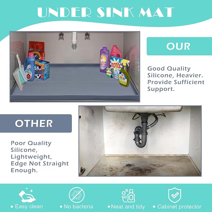 URMONA Waterproof Silicone Under Sink Mat 34'' x 22'' Shelf Liner - Image 5