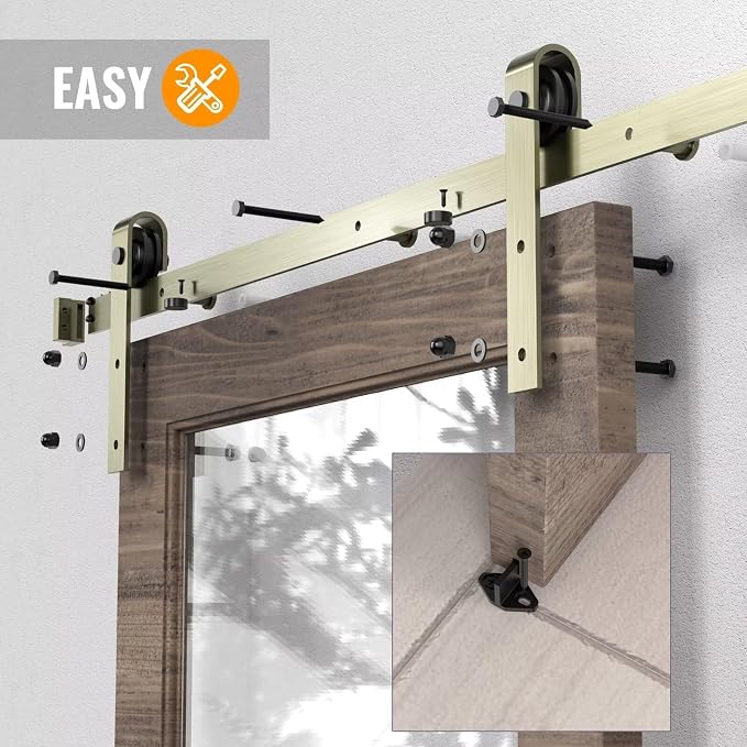 16FT Classic Brass Sliding Barn Door Hardware Kit - Image 5