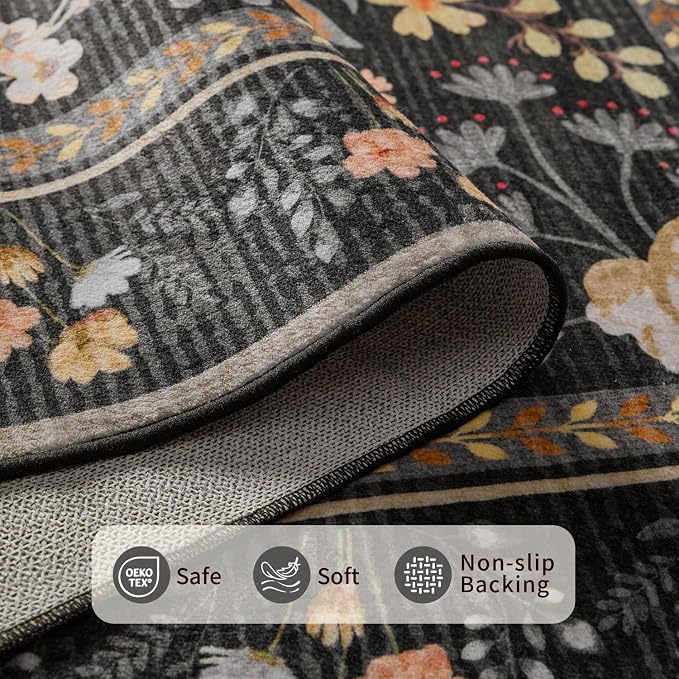 3x5 Rug for Entryway Bedroom, Floral Vintage Retro Boho Throw Rug, Non Slip & - Image 5