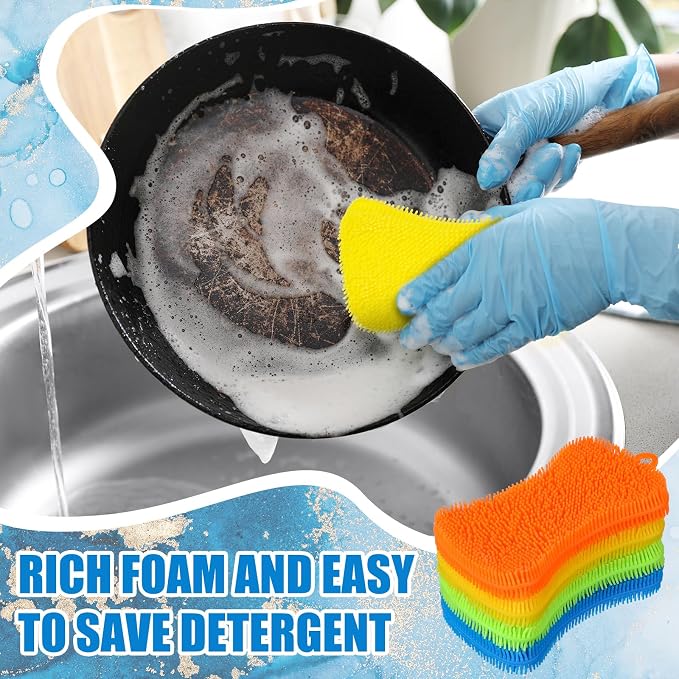 Patelai 10 Pieces Silicone Dish Sponge Silicone Scrubber Reusable Kitchen - Image 4