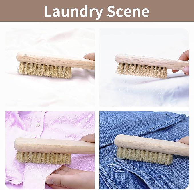 Wood Laundry Stain Brush with Boar Bristle, Tough Stain Remover - Image 5