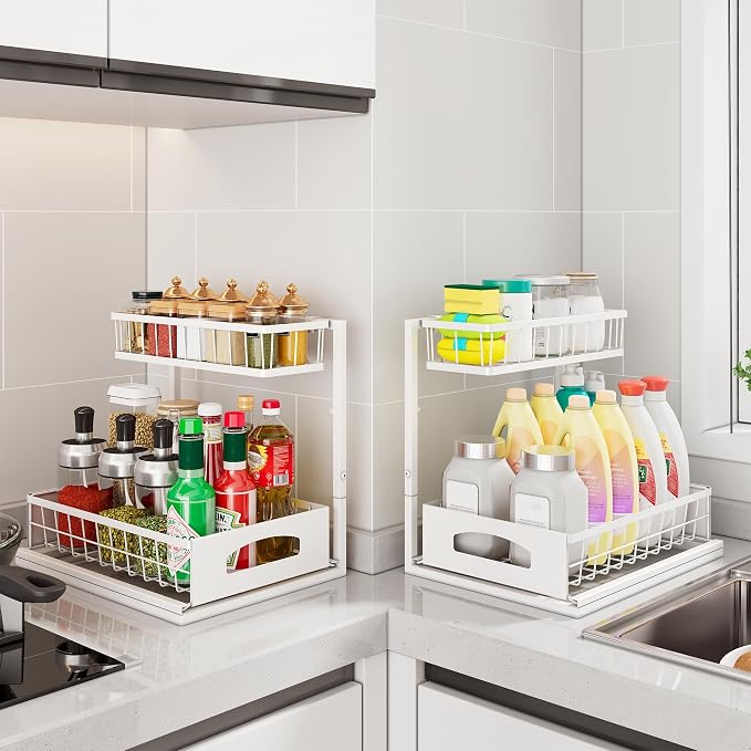 Under Sink Organizer, 2 Pack Height Adjustable Cabinet Organizer - Image 6