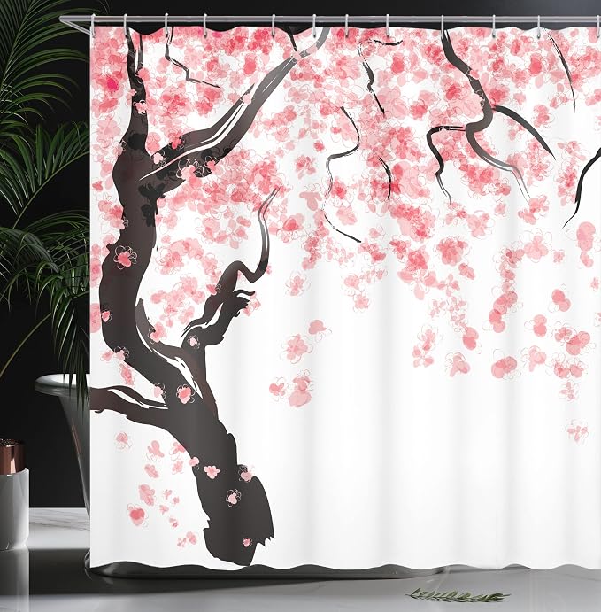 Ambesonne Floral Shower Curtain, Dogwood Tree Blossom in Watercolor Painting - Image 3
